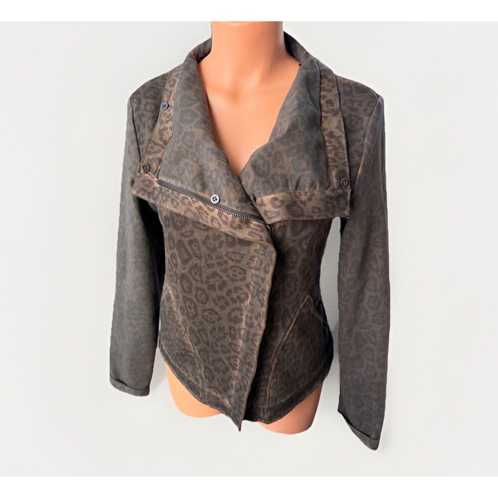 Marrakech Anthropologie Marni Leopard Moto Jacket Brown Size S Asymmetrical Zip